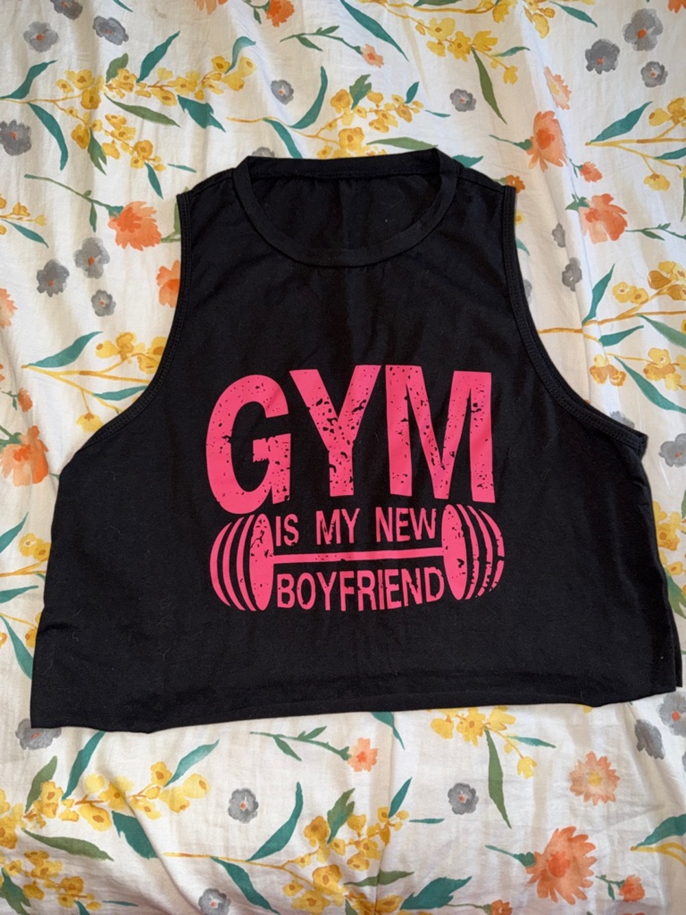 SHEIN Black Crop Tank with Pink 'GYM is My New Boyfriend' Print